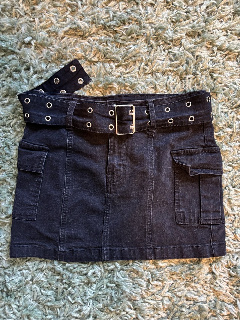 🖤Y2K Black Denim Mini Skirt & Chunky Belt